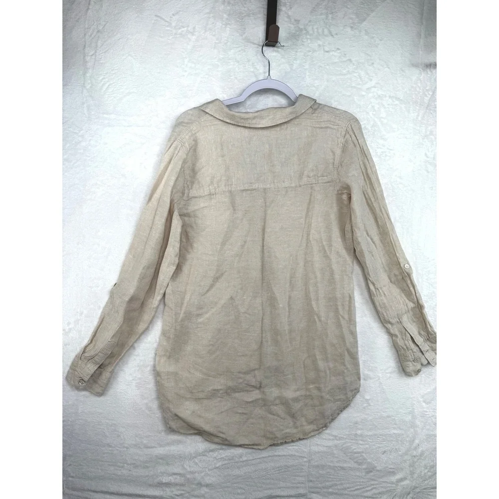 Sigrid Olsen Mens Oatmeal Beige 100% Linen Long Sleeve Button Down Shirt Size M
